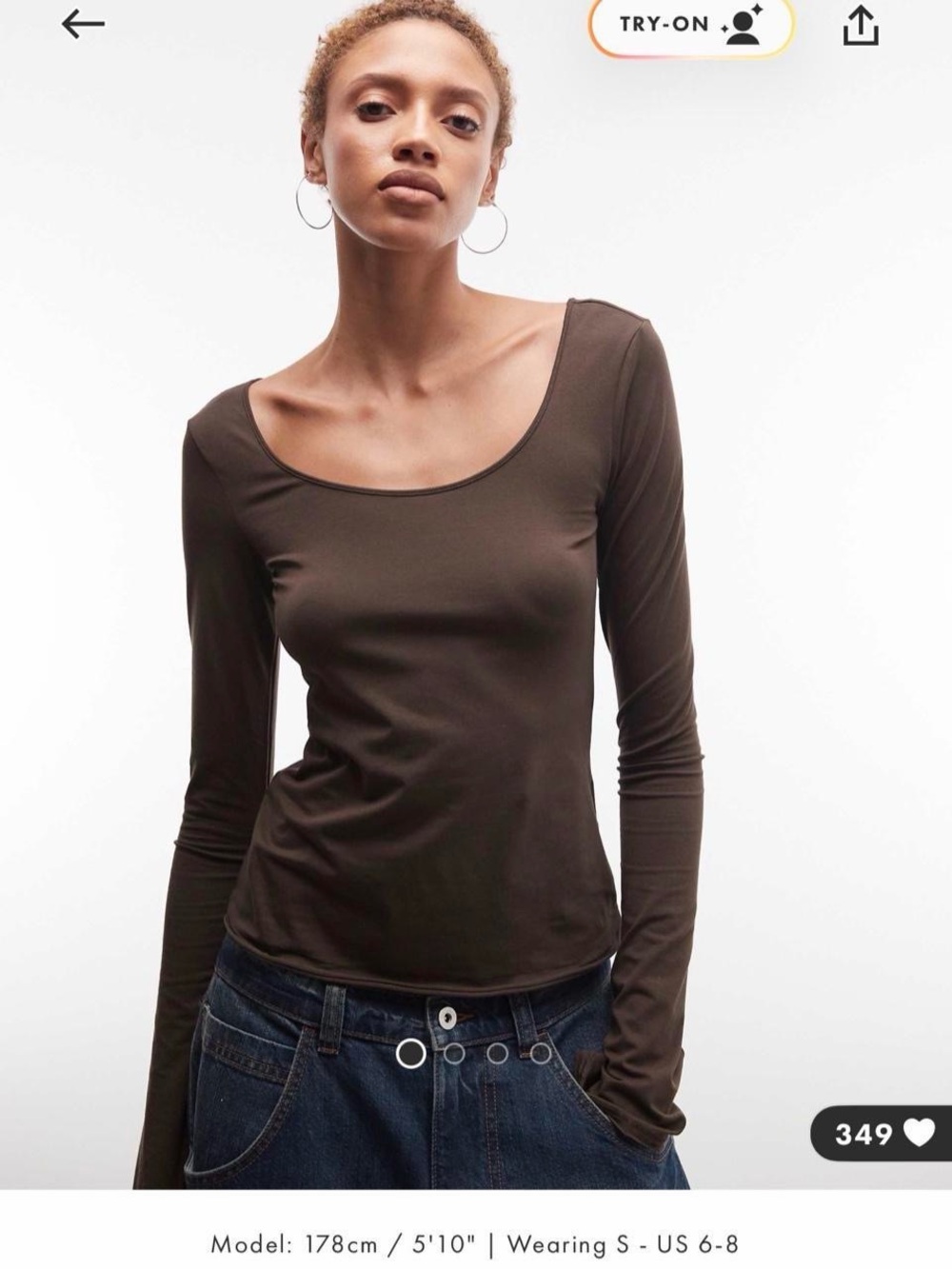 ASOS Women’s Scoop Neck Long-Sleeve Top in Dark Brown